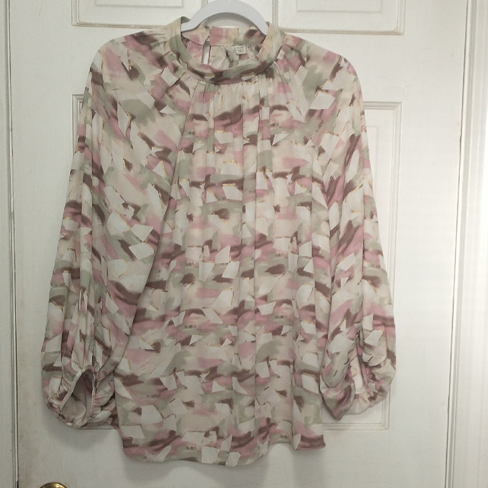 Women's Pink Abstract Print Long-Sleeve Blouse